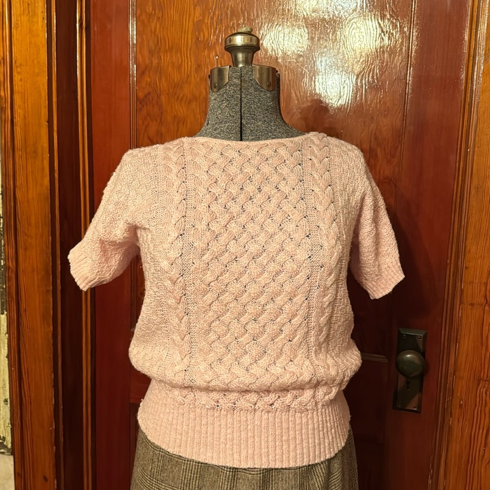 Adorable “Kenneth Too!” Vintage & Lightweight Pink Cable Sweater, size Small